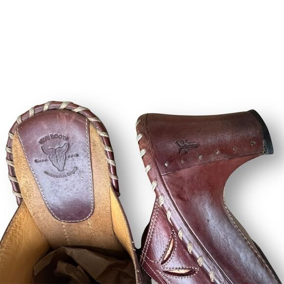 Frye Women's Charlotte Brown Leather Heeled Mule Clogs Size 8.5 boho - Picture 5 of 16